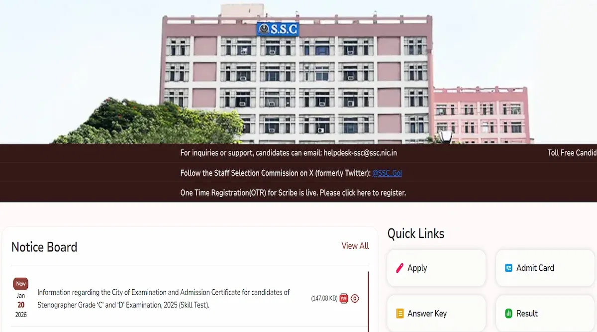 SSC Stenographer Skill Test 2025 Exam City Slip Released