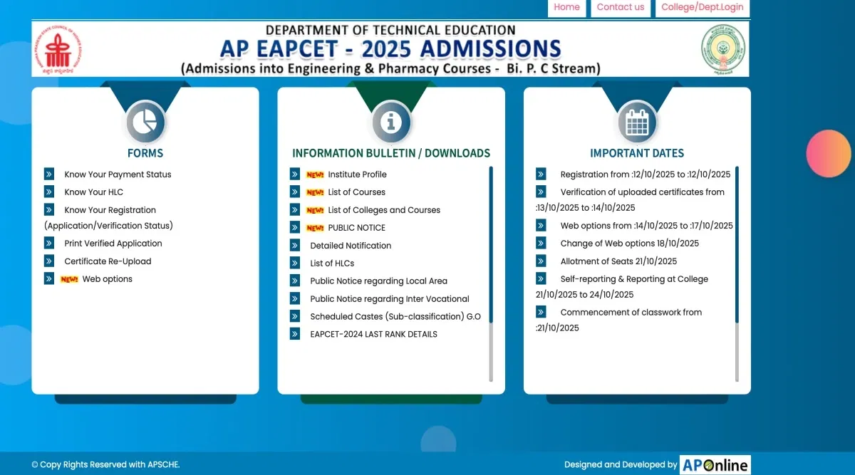 AP EAMCET BiPC Phase 1 Web Option Closes Today on 17 October 2025