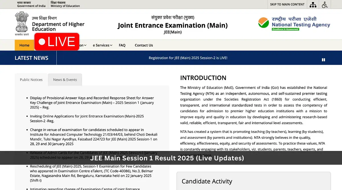 JEE Main Result 2025 Session 1 (Live Update): Download Link, Cutoff Marks