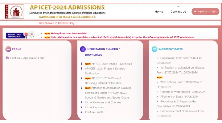AP ICET College Wise Allotment Download Link 2024 