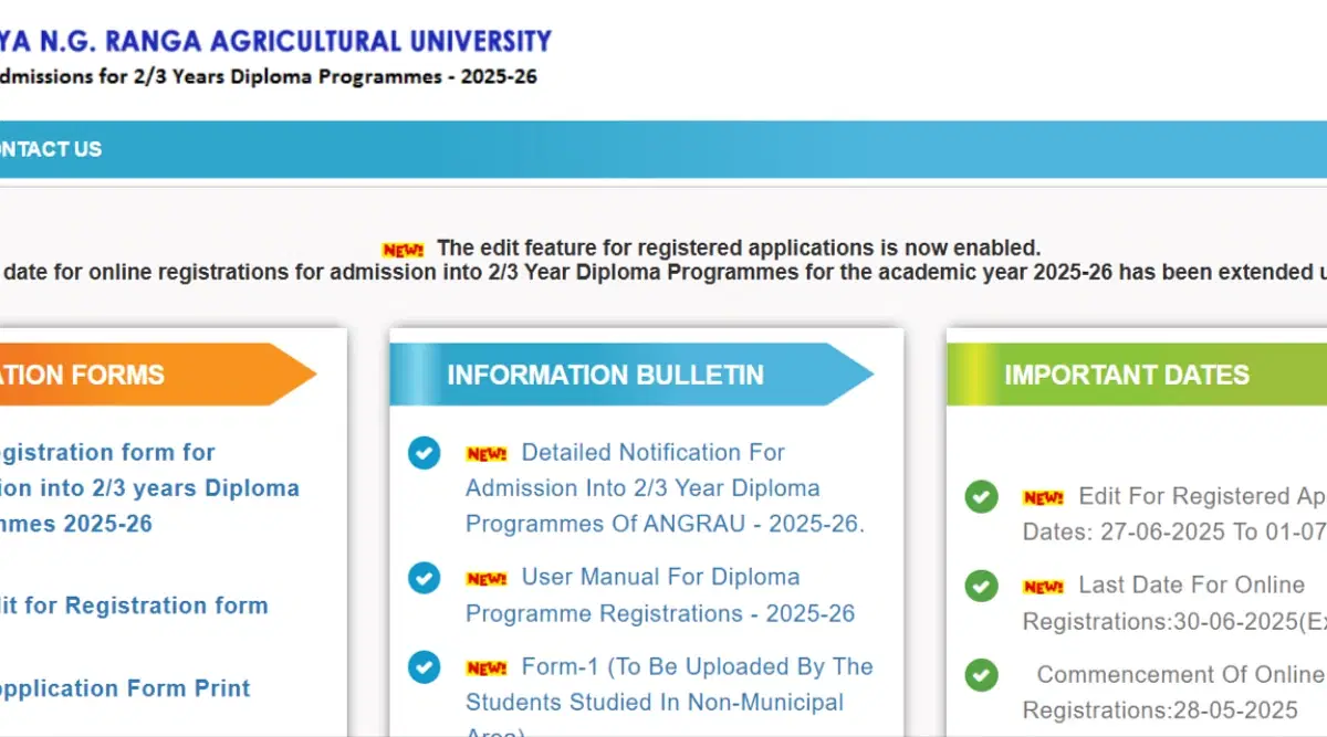 ANGRAU Diploma Counselling 2025: Registration Window Closing Today, Web Options Dates soon