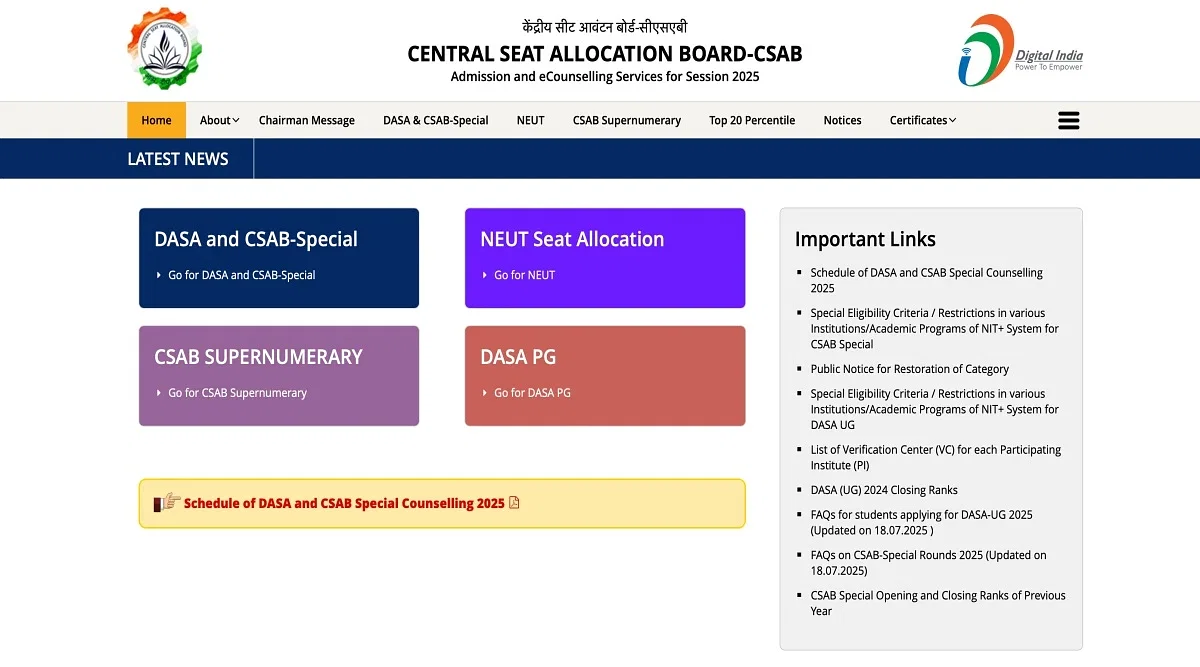 CSAB Round 1 Vacant Seat 2025 Release Date and Time