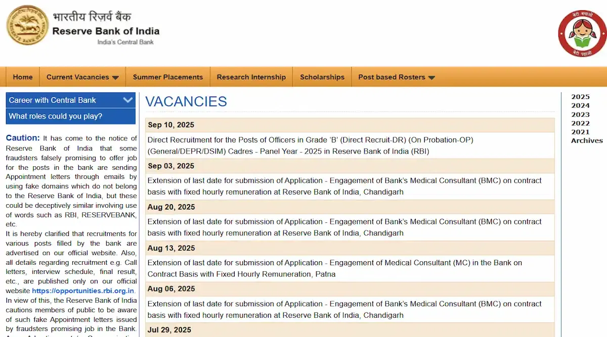 RBI Grade B Application Form 2025 Released: Post Wise Vacancies 
