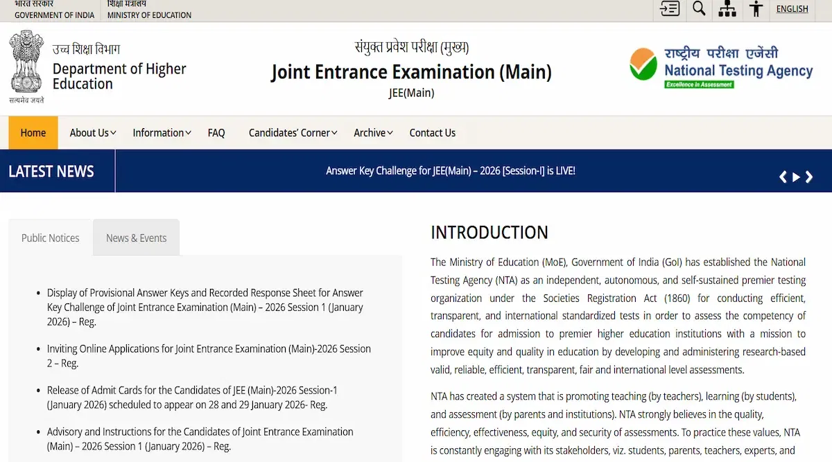 JEE Main 2026 Response Sheet Download Link Activated for Session 1 Exam