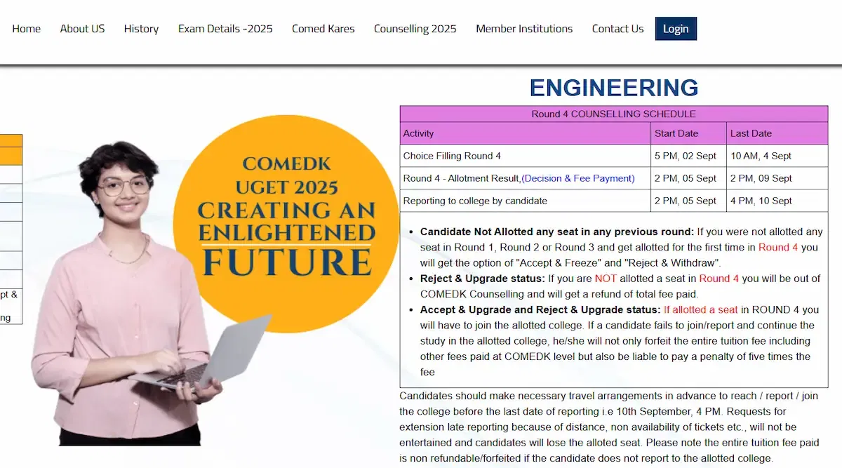 COMEDK Round 4 Seat Allotment Result 2025 Releasing on September 5