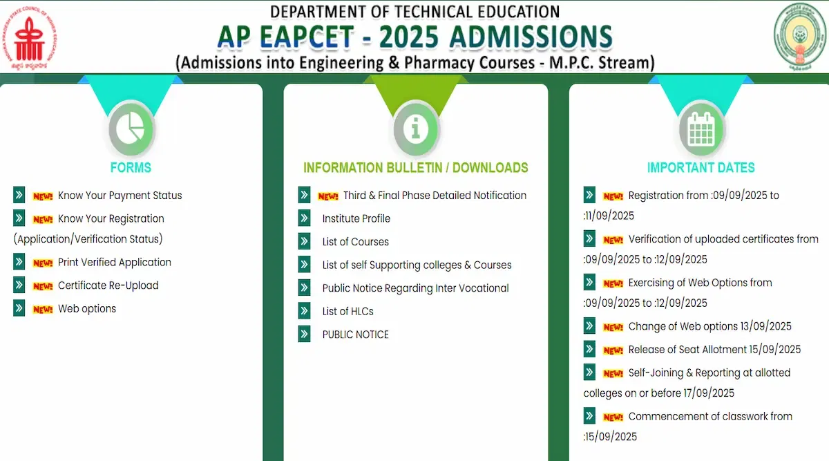 AP EAMCET Phase 3 Counselling Web Options 2025 Last Date Today on September 12