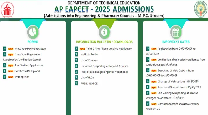 AP EAMCET Phase 3 Counselling Web Options 2025 Last Date Today on September 12