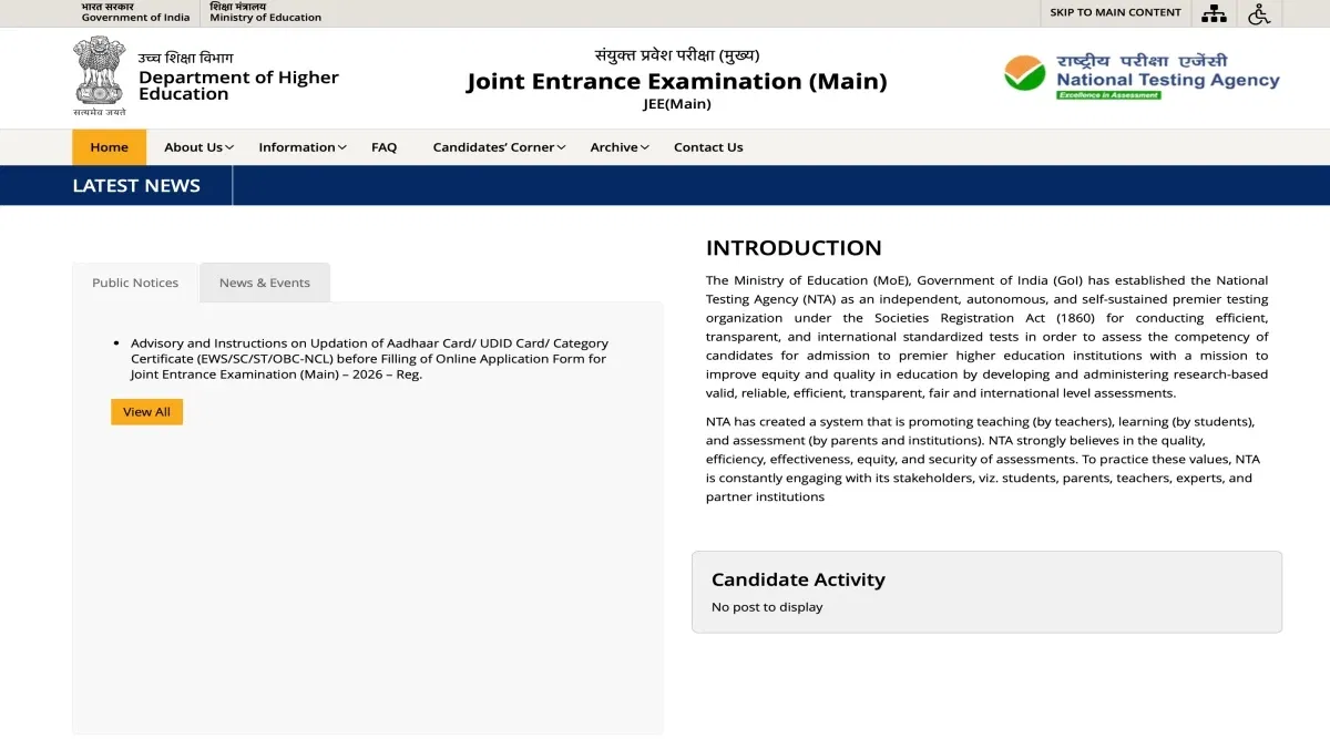 JEE Main 2026 Official Website Launched: Registration Date, Instructions