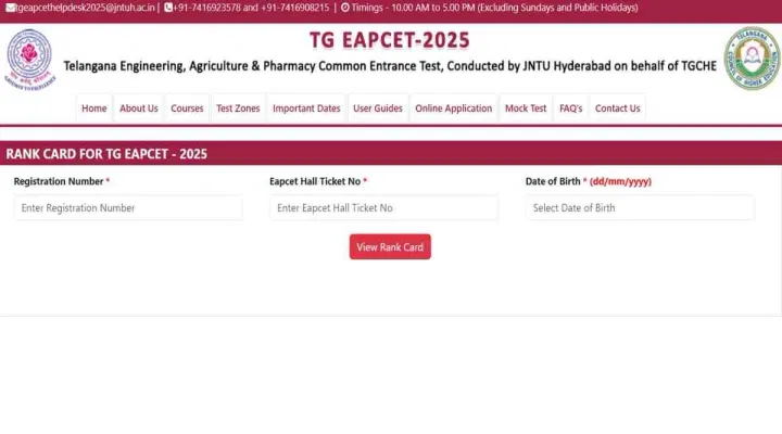 TS EAMCET Rank Card 2025 Download Link (Activated)
