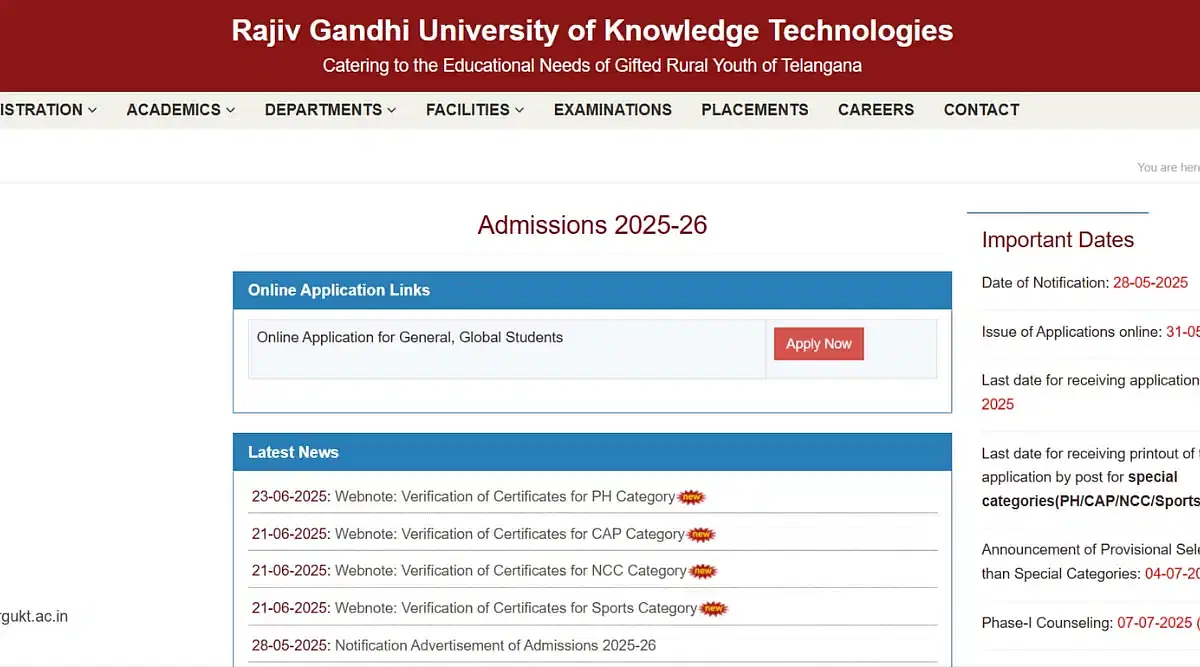 RGUKT Basar Phase 1 Counselling 2025 (Begins)