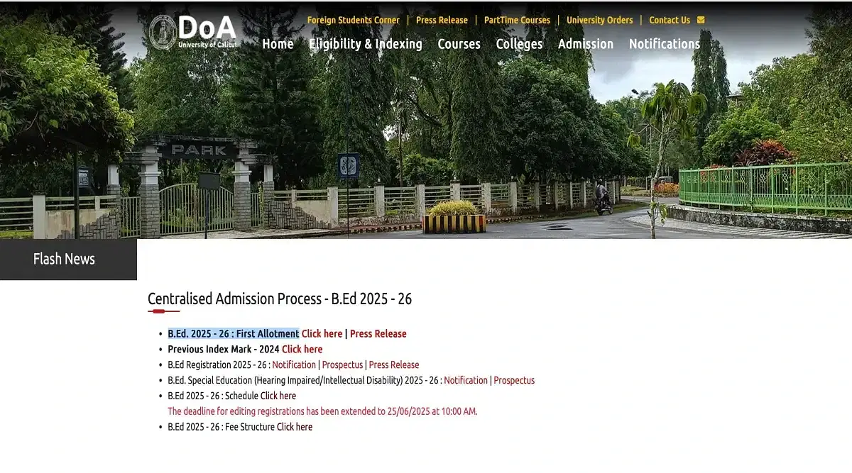 Calicut University B.Ed Second Allotment 2025 Releasing Today