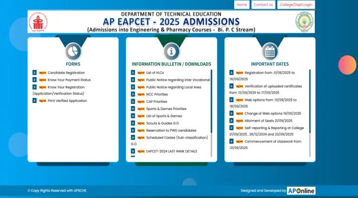 AP EAMCET BiPC Counselling Registration 2025 Begins at eapcet-sche.aptonline.in