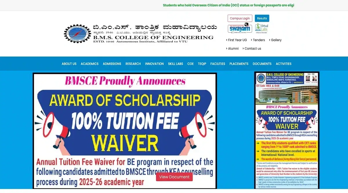 Karnataka DCET BMS College of Engineering Round 1 Cut-off