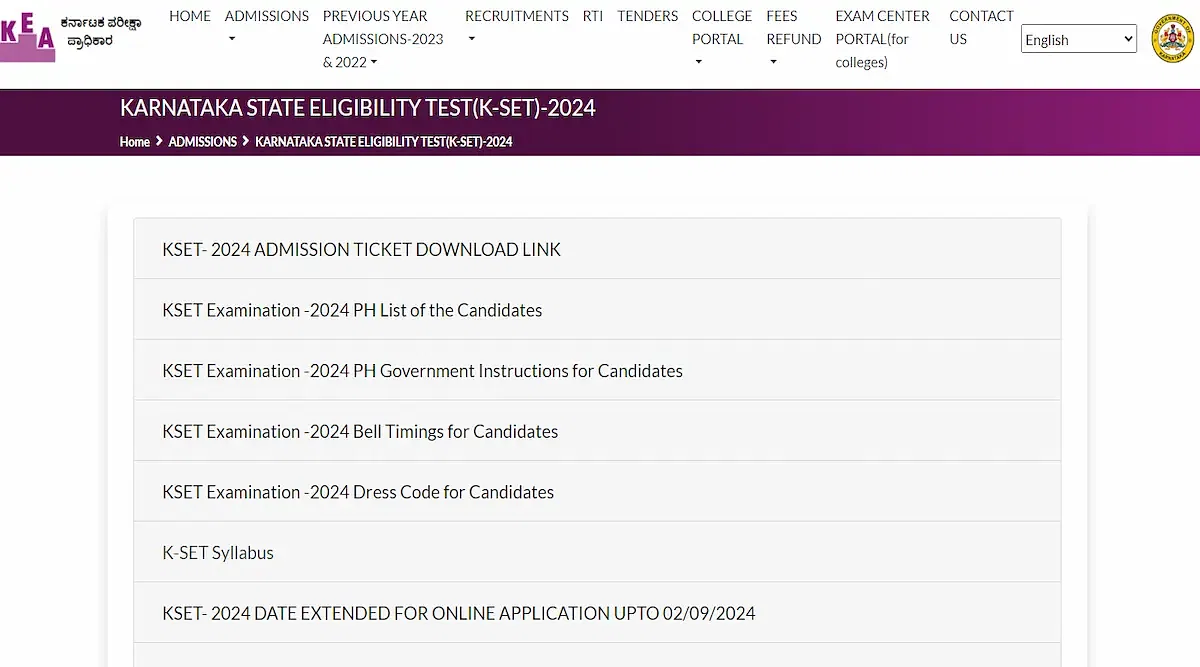 KSET Admit Card 2024 Released: Download link, instructions