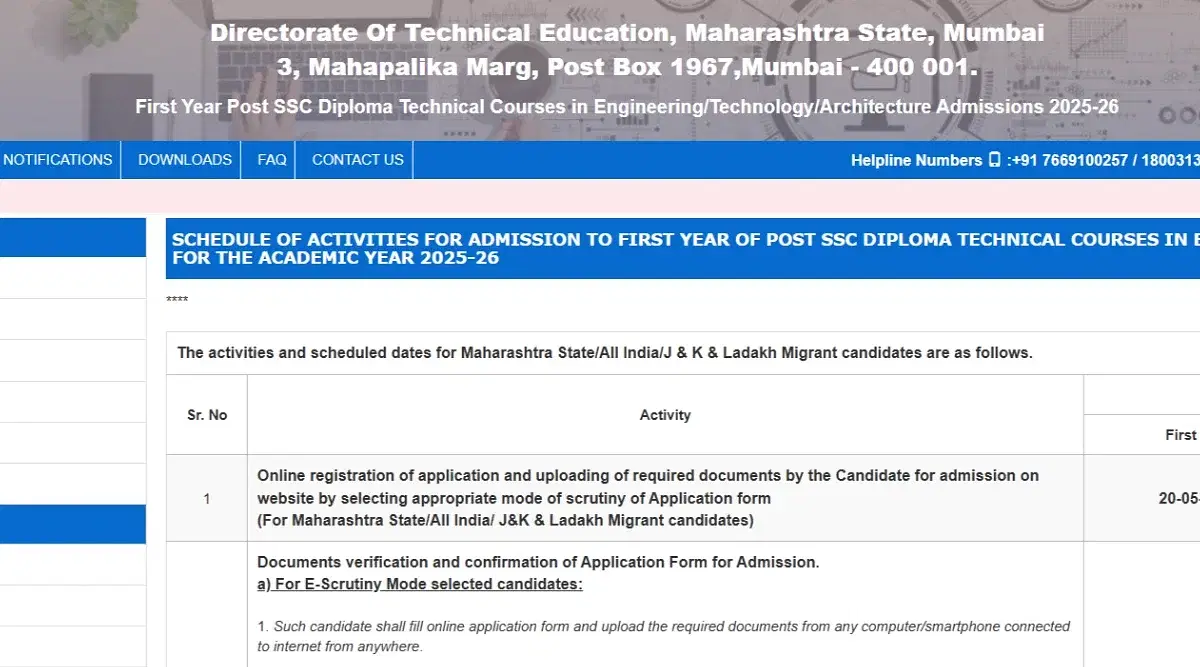 Maharashtra Polytechnic CAP Round 1 Schedule 2025 (Available): Check Important Dates