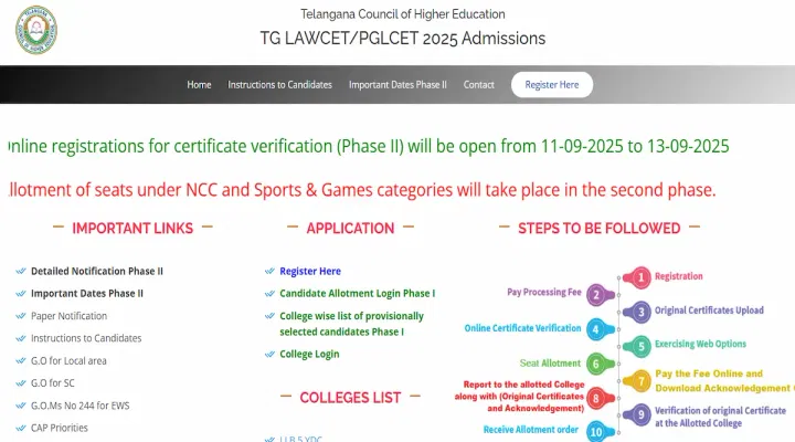 TG LAWCET Phase 2 Counselling Registration 2025 Last Date Today on 13 September