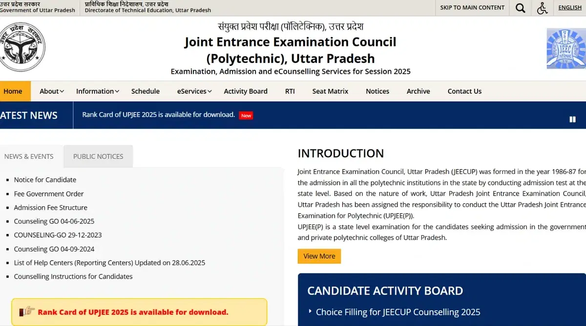 JEECUP 2025 Round 1 Counselling Choice Filling Ends on July 2: Seat allotment date