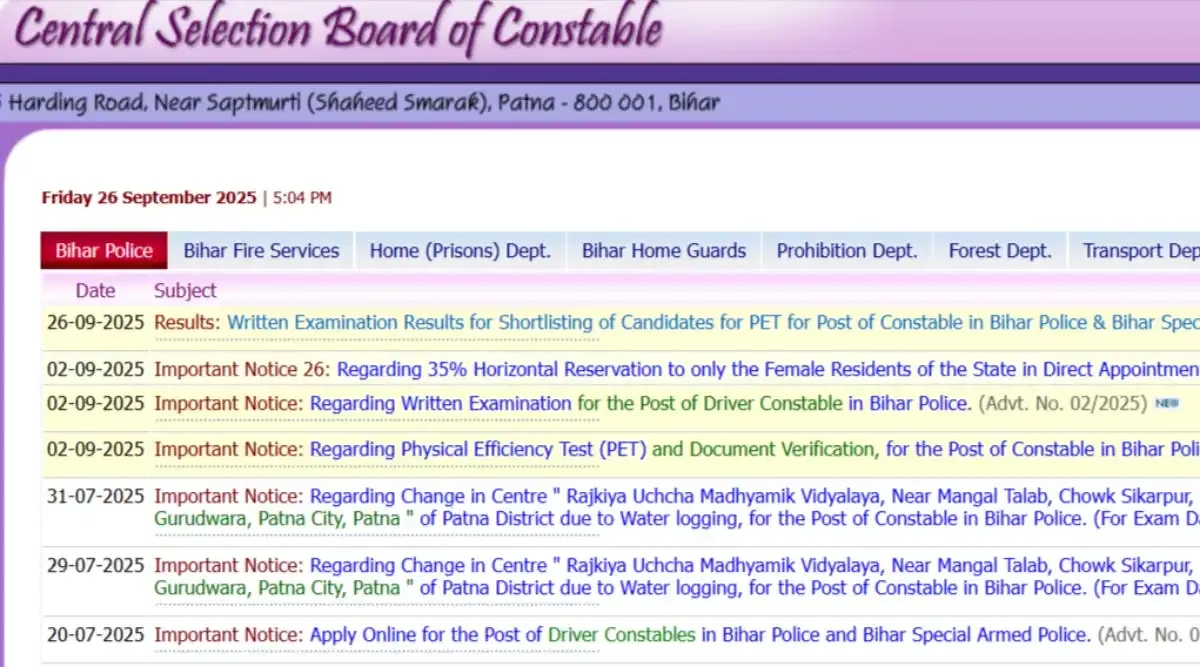 Bihar Police Constable PET Result 2025 Released: Check Direct Link Here