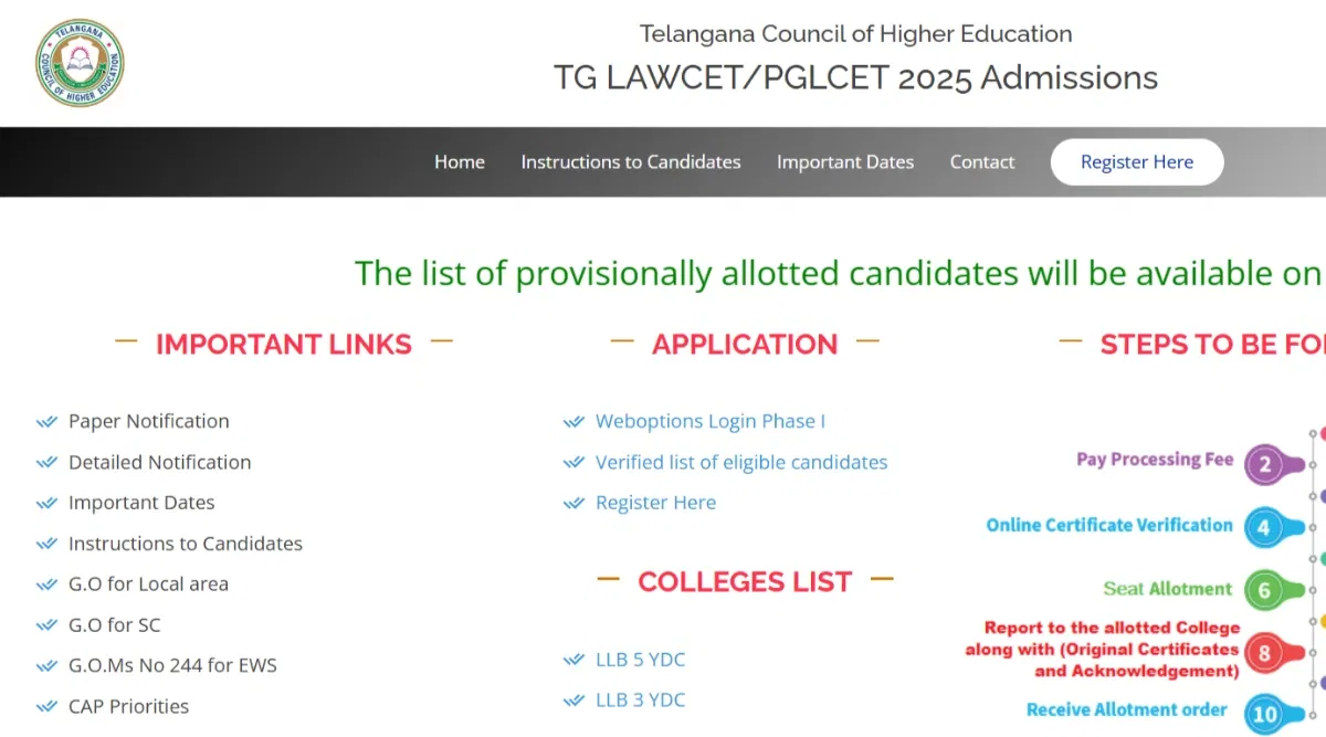 TG LAWCET Phase 1 Seat Allotment Result 2025 Download Link (Activated)