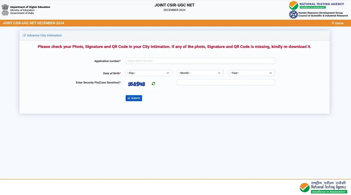 CSIR NET December 2024 City Intimation Slip Download Link (Activated)