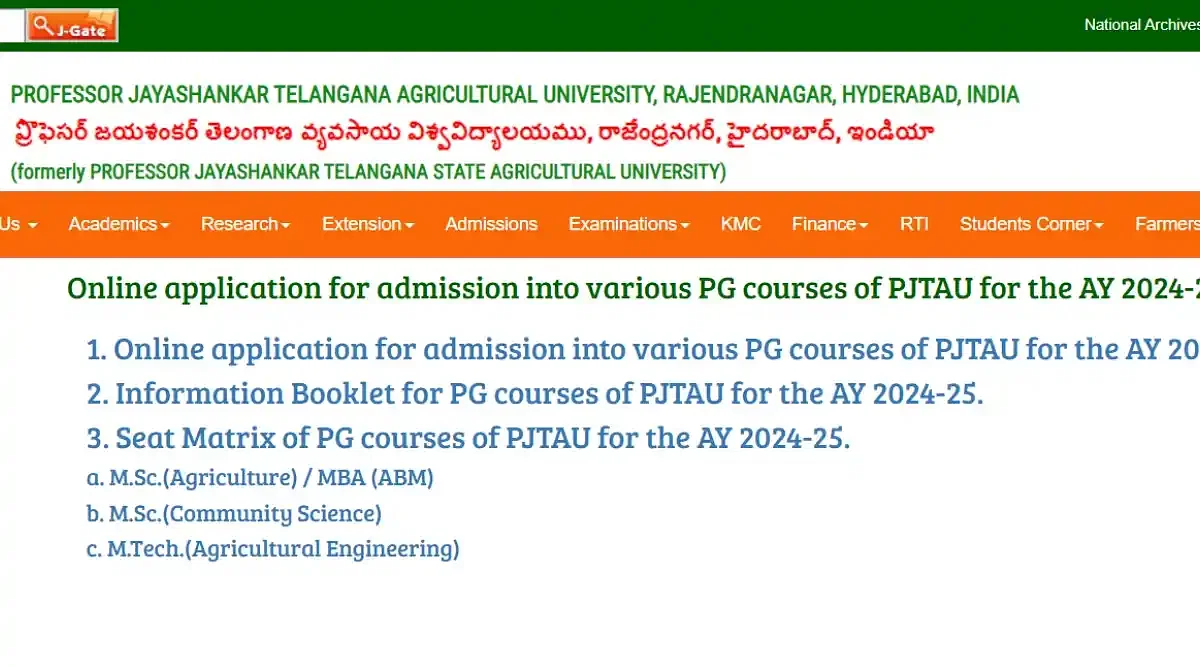 PJTAU TS PG MSc Agriculture Registration 2024 Begins: Direct Link, Instructions 