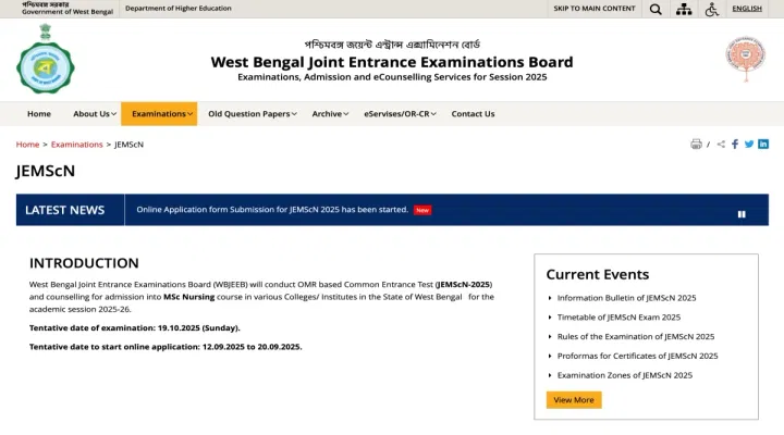 WB JE MSc Nursing Application Form 2025 Last Date Today on September 20