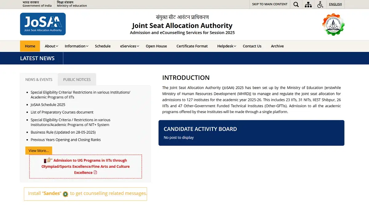 JoSAA 2025 Registration (Begins): Application Form, Last Date, Fees