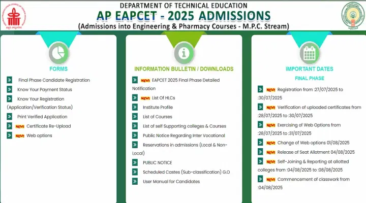 AP EAMCET Final Phase College Wise Allotment 2025 Releasing Today