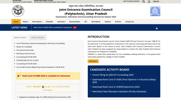 UP Polytechnic JEECUP Round 1 Seat Allotment Result 2025 Live Updates