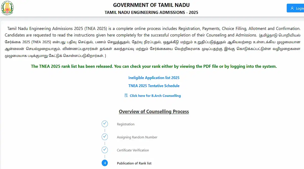 TNEA Rank List 2025 Released (Live Updates): Download Link Activated