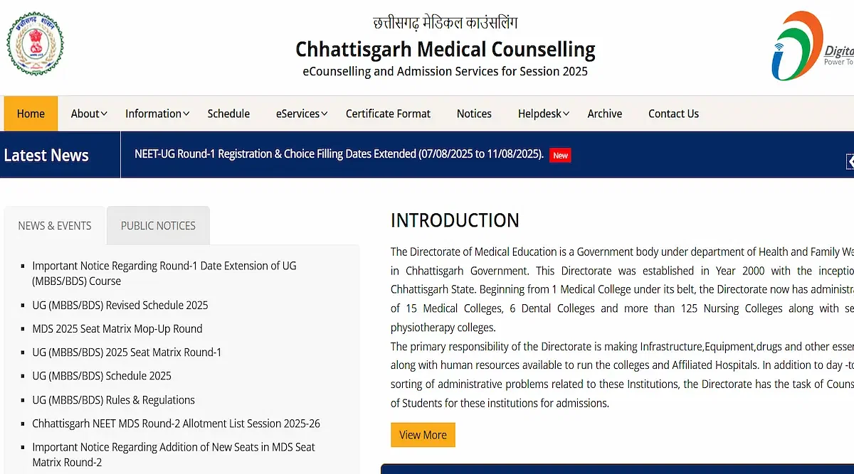 Chhattisgarh NEET Round 1 Dates 2025 (Revised)