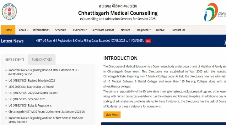 Chhattisgarh NEET Round 1 Dates 2025 (Revised)