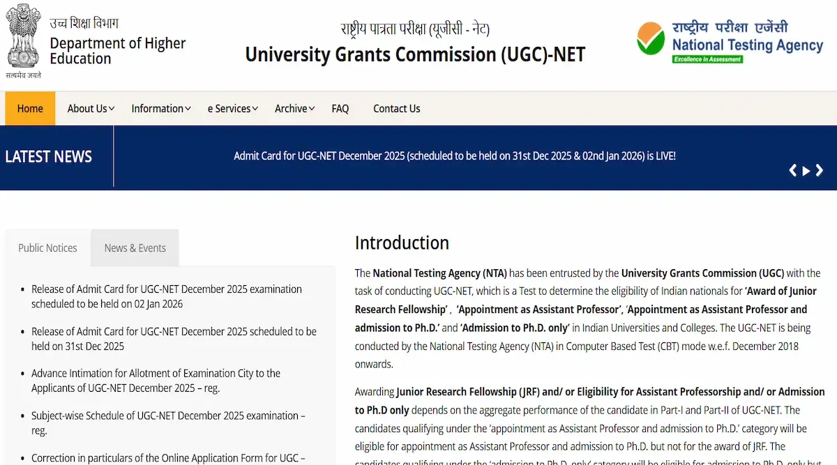 UGC NET Dec 2025 Admit Card Out For January 3, 5, 6, 7 Exams: Direct Link Here