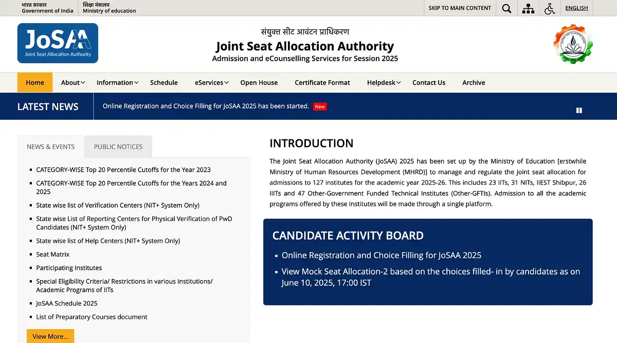 JoSAA Round 1 Seat Allotment 2025 Release Date and Time