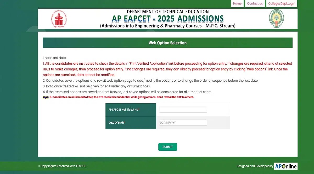 AP EAMCET Web Option 2025 Process Begins: Last Date, Instructions