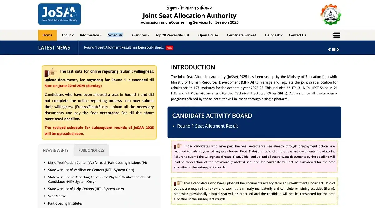 JoSAA Round 2 Cutoff 2025 (Live Updates): NIT, IIT, IIIT, GFTI 