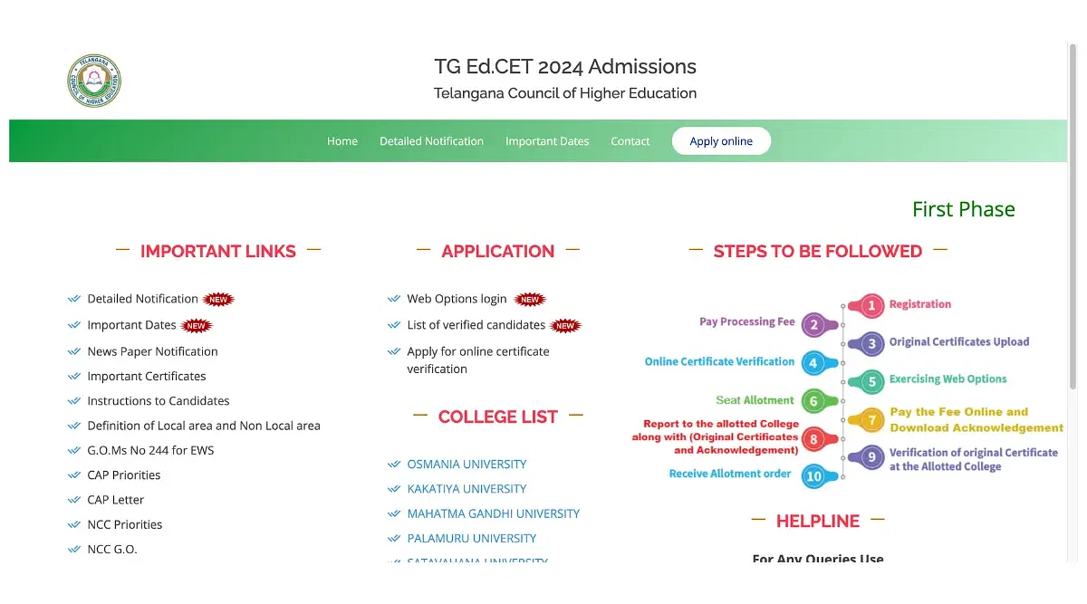 TS EDCET First Phase Allotment Result 2024 (Released)