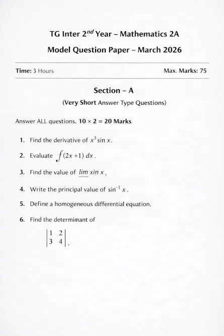 TG Inter 2nd Year Maths 2A: Must-Do 7 Marks Topics for 4 March 2026 Exam, Practice Question Paper