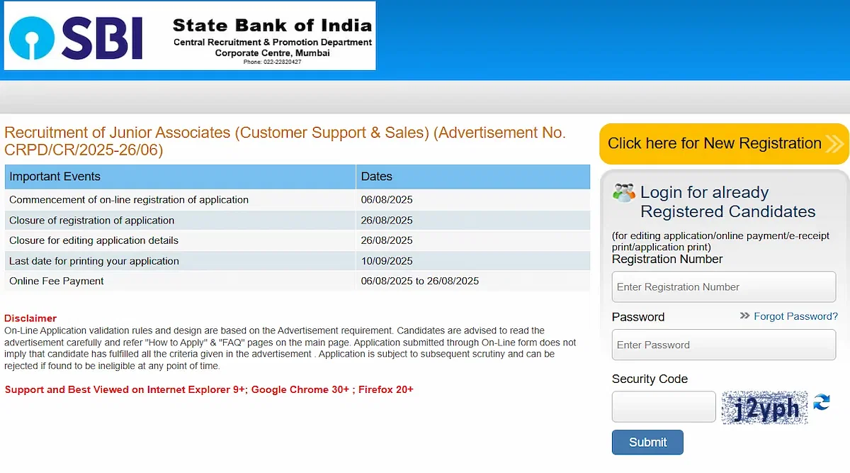 SBI Clerk 2025 Registration (Begins): Application Link, Instructions