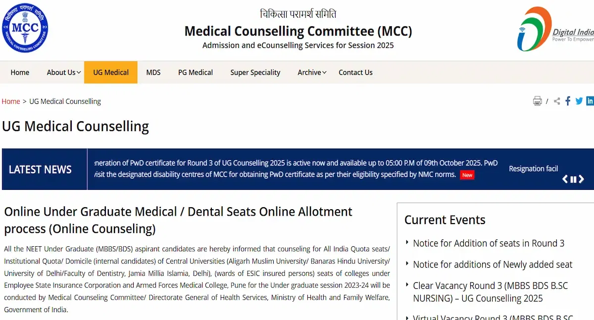 NEET UG Round 3 Seat Allotment 2025 LIVE Updates