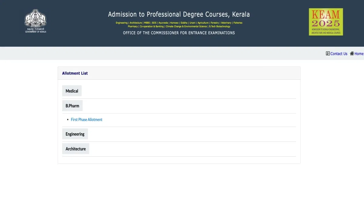 Kerala BPharma 2025 Seat Allotment Result For Round 1 (Released)