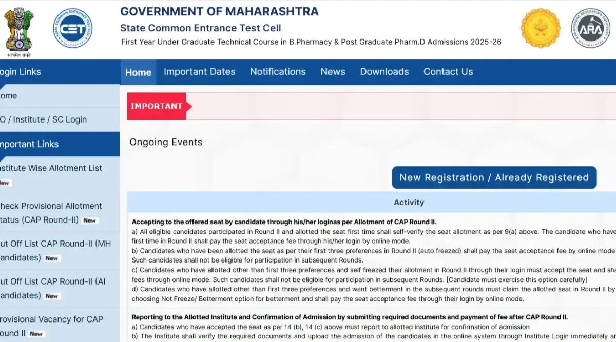 Maharashtra B.Pharm Round 3 Seat Matrix 2025 Download Link Activated