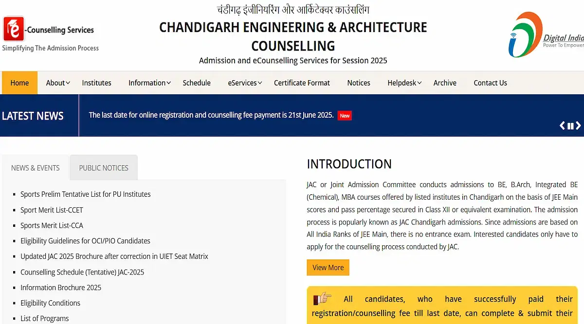 JAC Chandigarh Round 1 Choice Filling 2025 (Begins): Last Date, Instructions