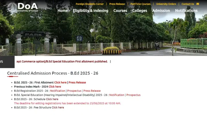 Calicut University B.Ed First Allotment 2025 Out Today: How to Check, Seat Acceptance Process