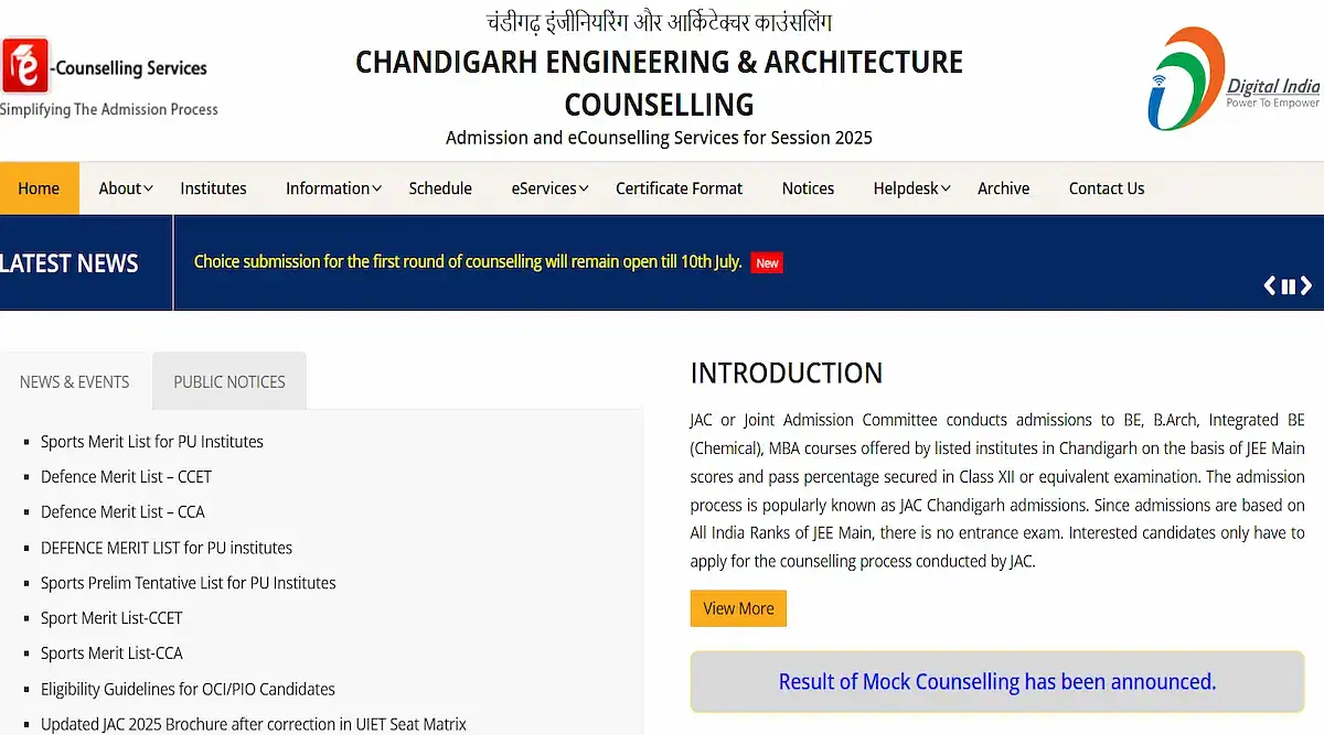 JAC Chandigarh Round 1 Seat Allotment 2025 Expected Release Time