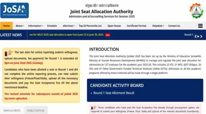 JoSAA Seat Allotment 2025 Round 2 Releasing Today on June 25