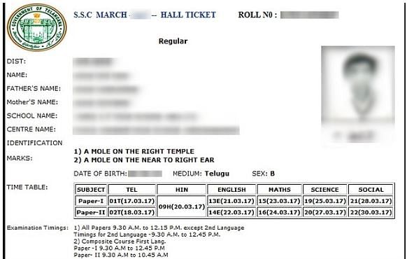 TS SSC hall ticket sample