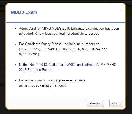 AIIMS MBBS Admit Card