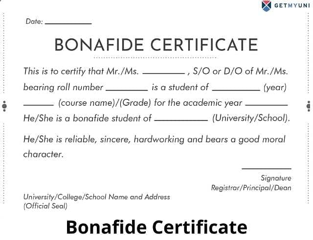 Bonafide certificate sample for students